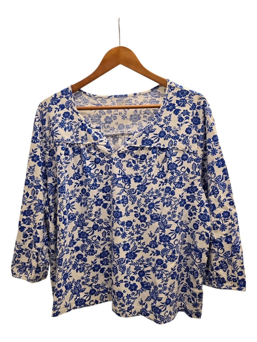 Womens Blue Floral V-Neck Tunic Top